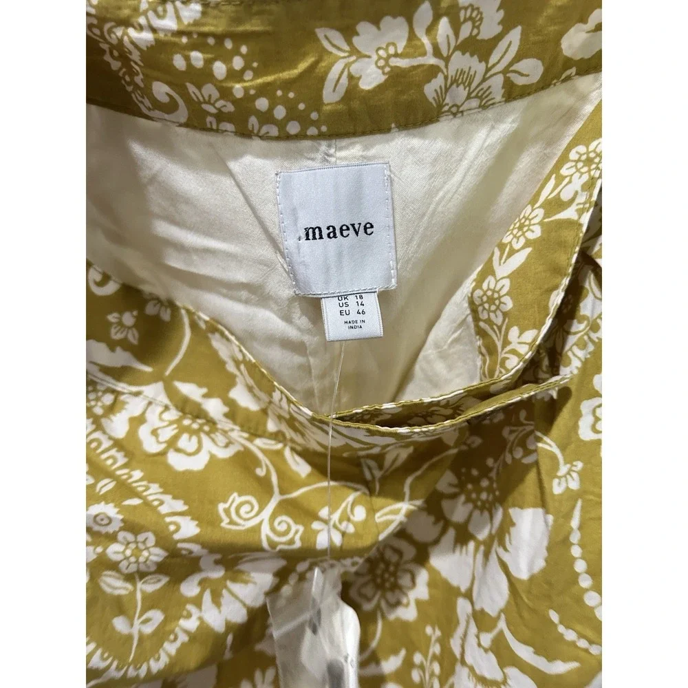 Anthropologie Maeve Pleated Poplin Floral Shorts in Chartreuse Mustard Yellow - Picture 6 of 9